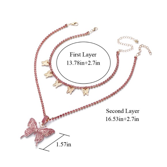 Silver Butterfly 🦋 Hip Hop Necklace Rhinestone - Picture 3 of 5